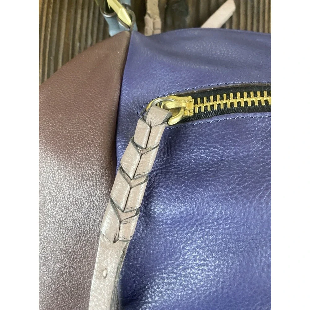 OrYani Pebbled Leather Double Zip Purse Color Block Purple,Teal & Burgandy